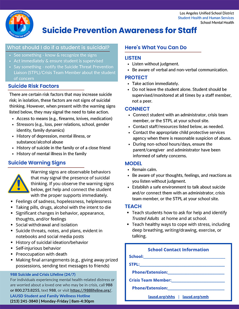 Suicide Prevention Awareness for Staff